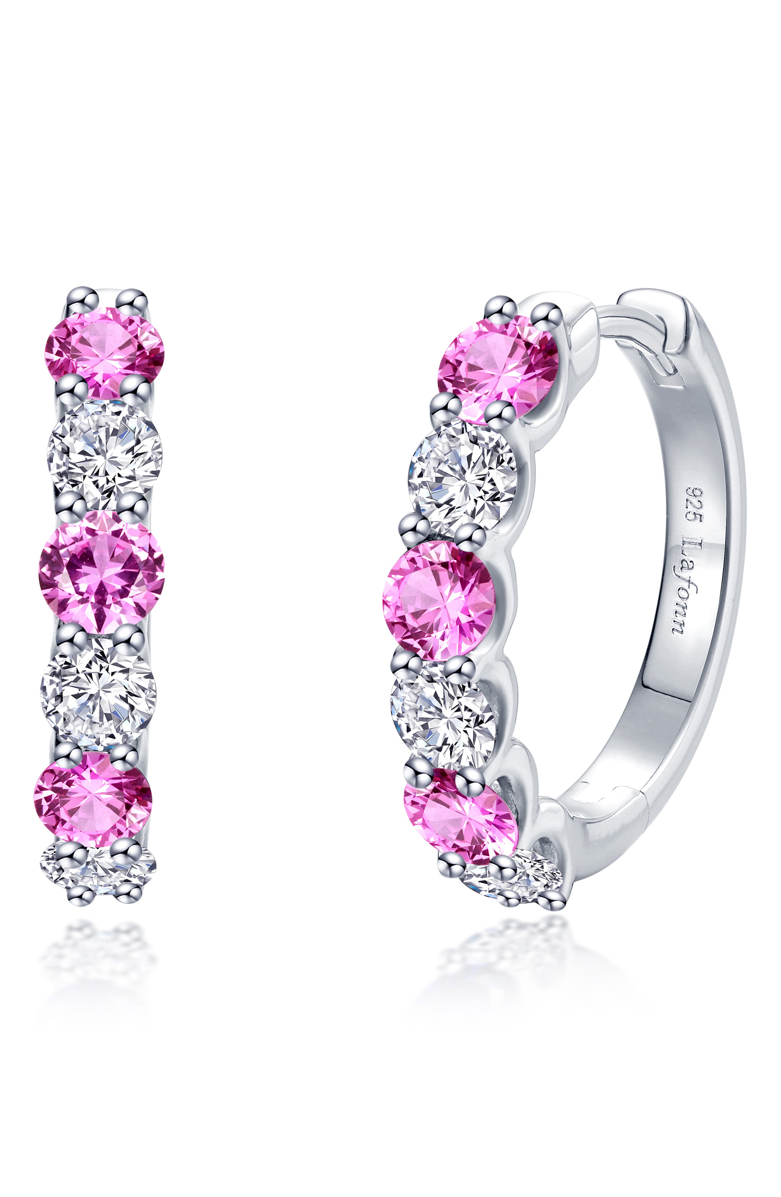 Josie Faux Pink Sapphire & Simulated Diamond Hoop Earrings
