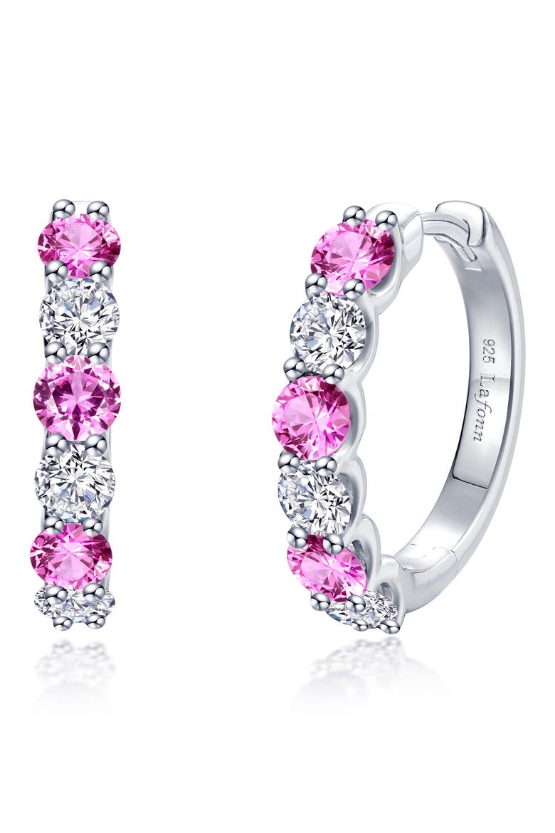 Josie Faux Pink Sapphire & Simulated Diamond Hoop Earrings, Main, color, PINK