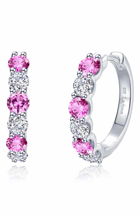 Josie Faux Pink Sapphire & Simulated Diamond Hoop Earrings