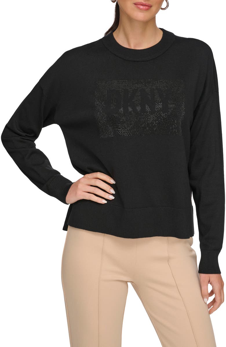 DKNY Embellished Logo Crewneck Sweater, Main, color, 