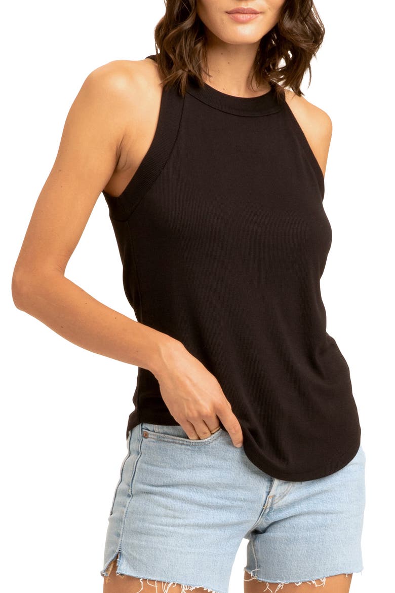 Maresia Feather Ribbed Tank, Main, color, BLACK