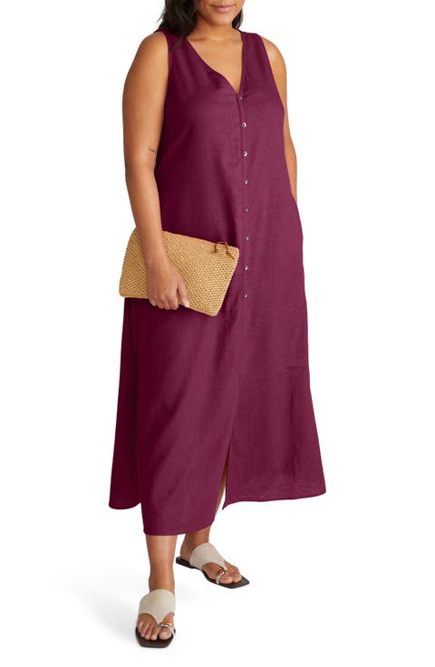 Islet Linen Blend Maxi Dress (Plus)