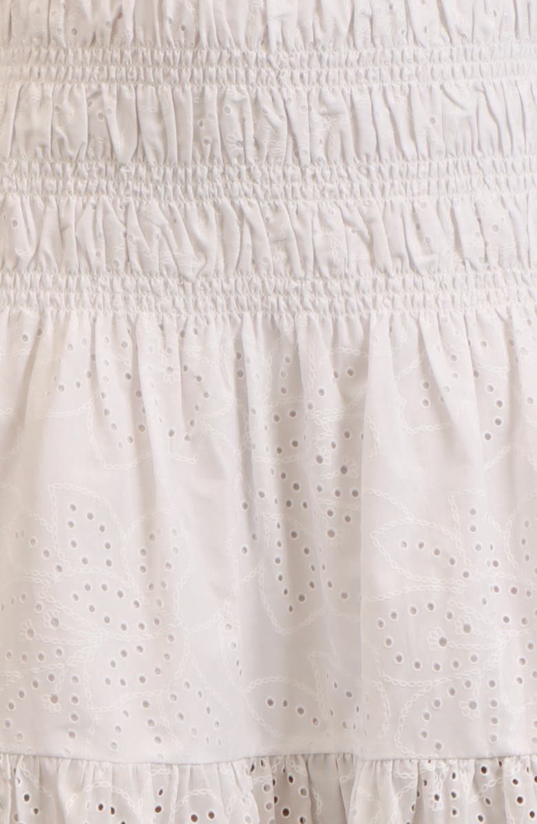 Avec Les Filles Embroidered Eyelet Smocked Cotton Midi Skirt, Alternate, color, Ivory