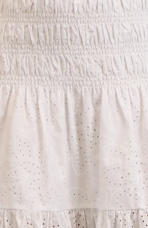 Avec Les Filles Embroidered Eyelet Smocked Cotton Midi Skirt In White