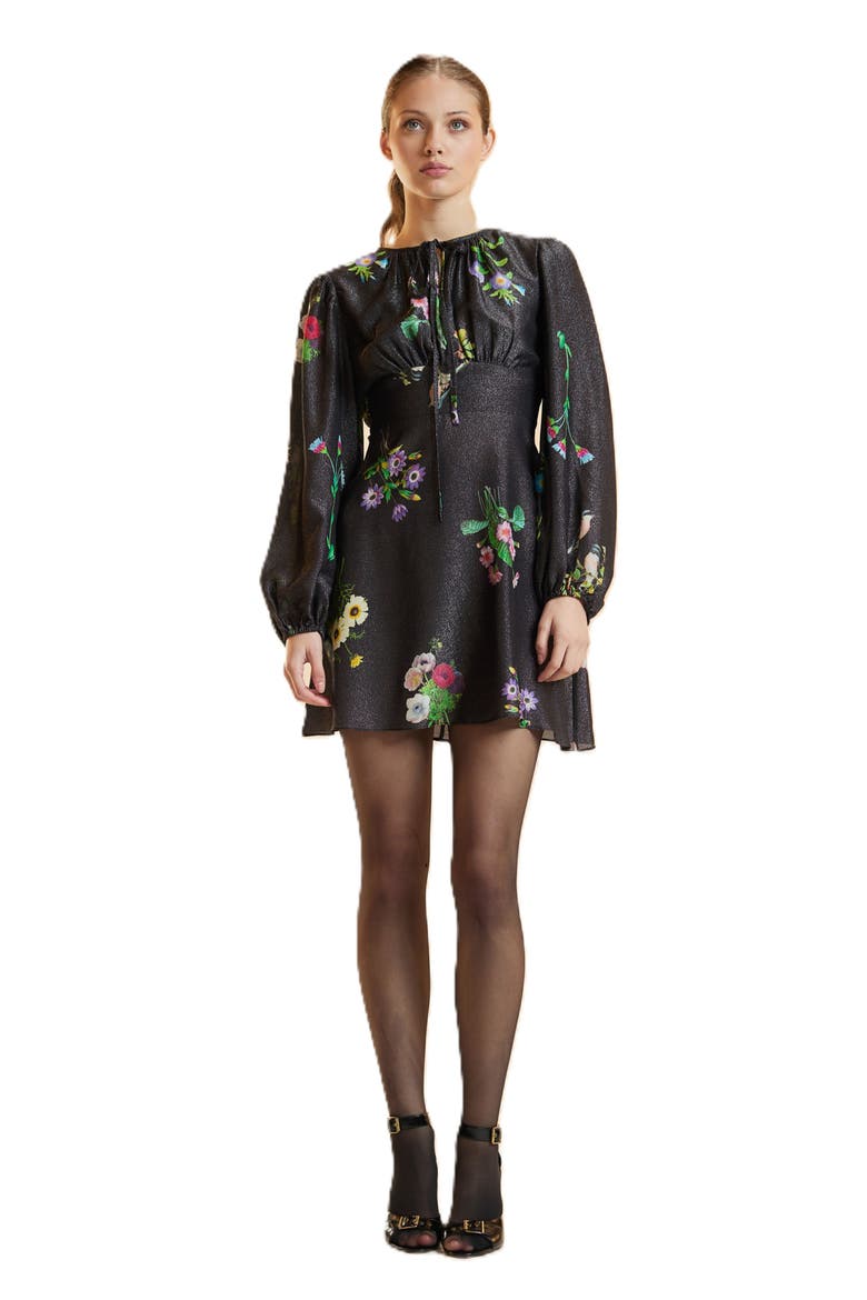 Printed Lurex Mini Dress, Main, color, Black Floral
