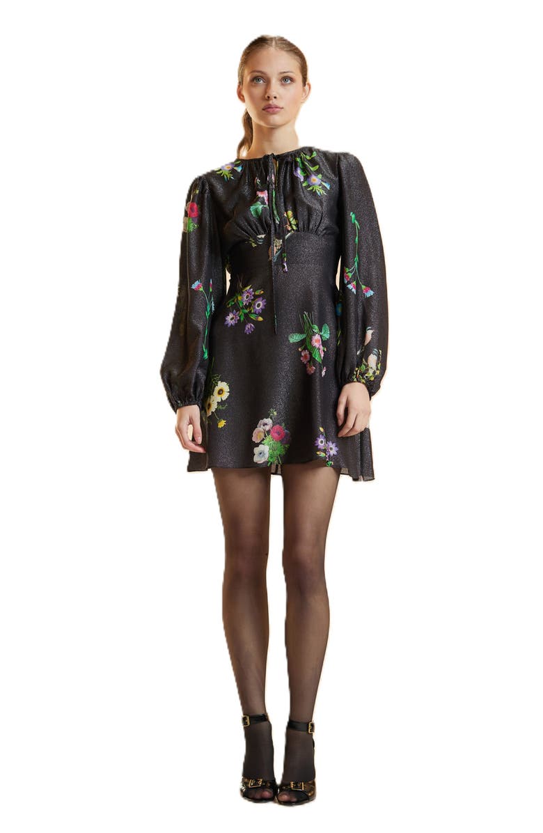 Cynthia Rowley Printed Lurex Mini Dress, Main, color, Black Floral