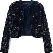 MANGO Sequin Velvet Tie Neck Jacket