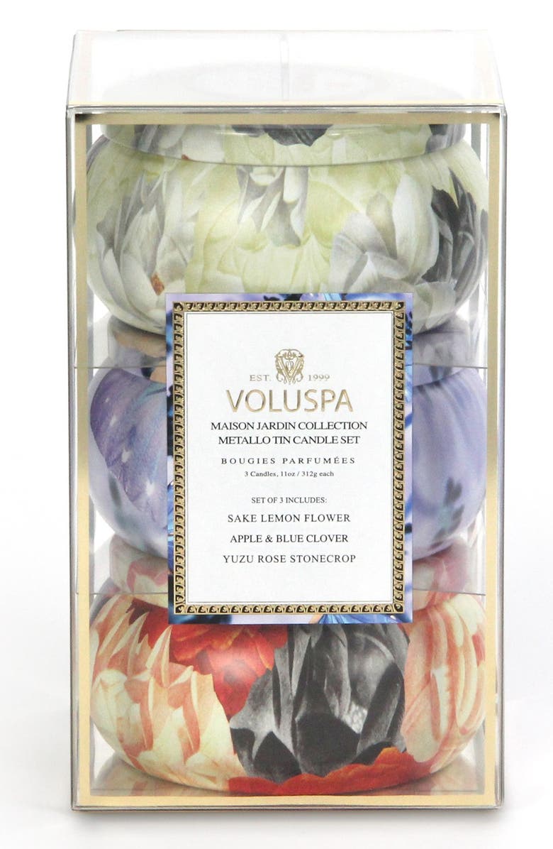 Voluspa Maison Jardin Two-Wick Tin Candle Trio, Main, color, 