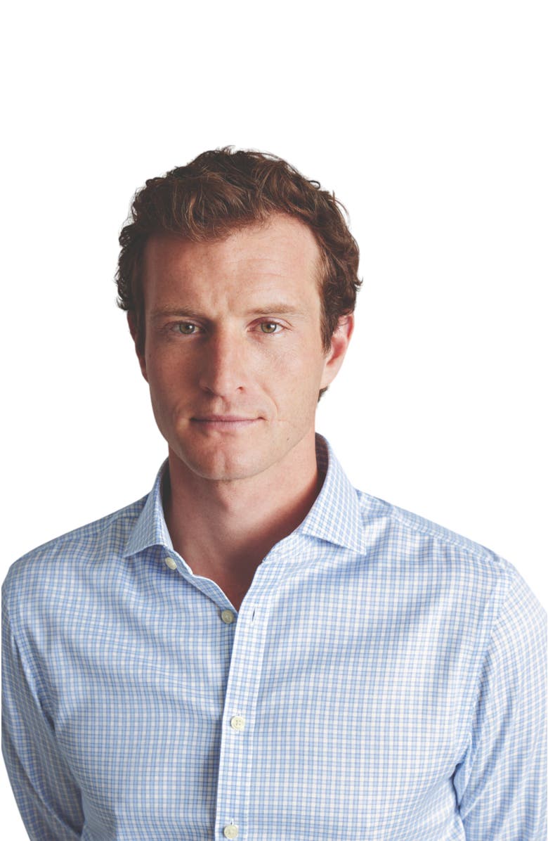 Charles Tyrwhitt Non-Iron Twill Check Shirt, Alternate, color, Cornflower Blue