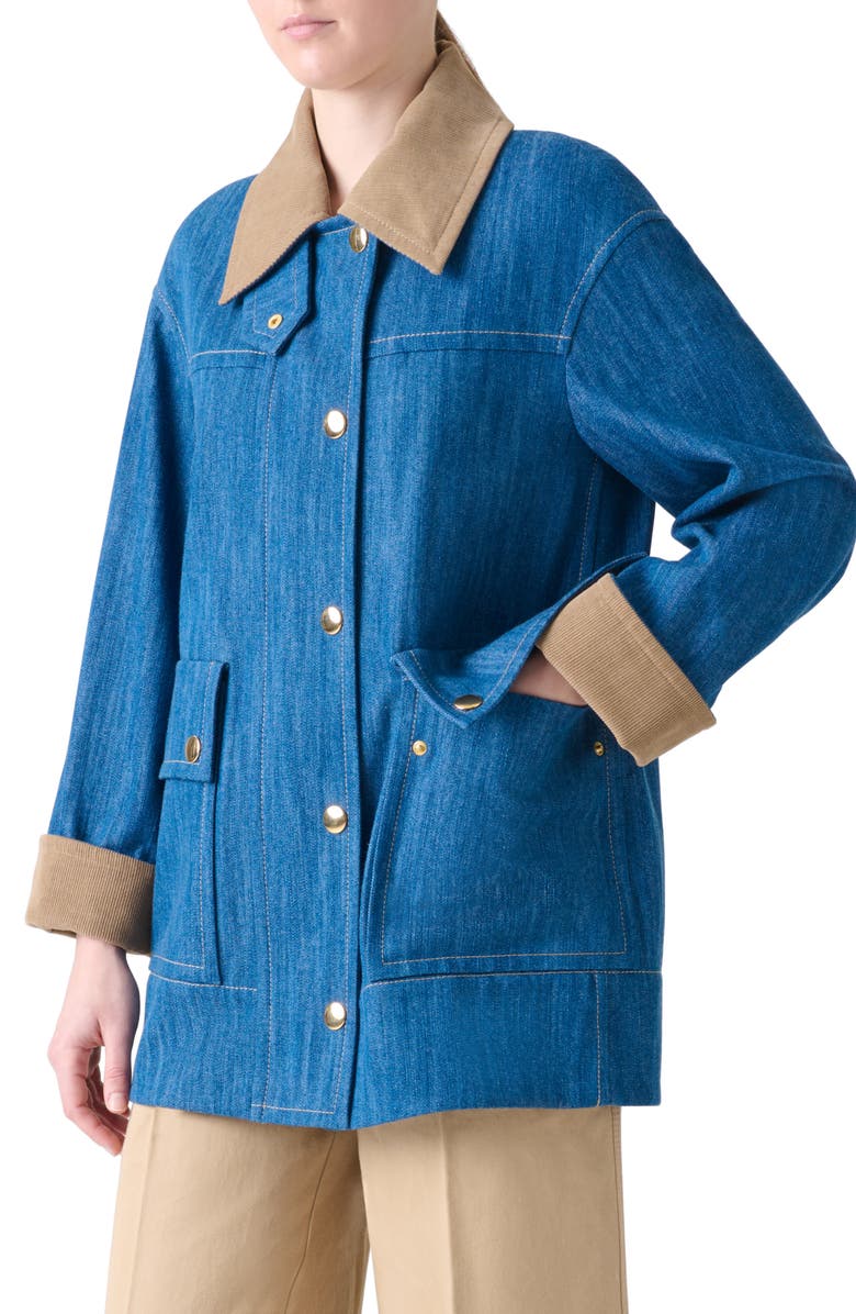 Akris punto Stretch Denim Chore Coat, Alternate, color, Medium Blue Denim