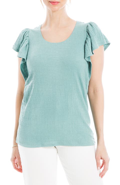 Flutter Sleeve Jersey Crinkle Top