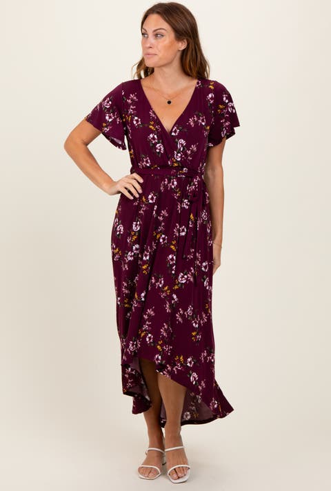 Floral Short Sleeve Wrap Hi-Low Maxi Dress