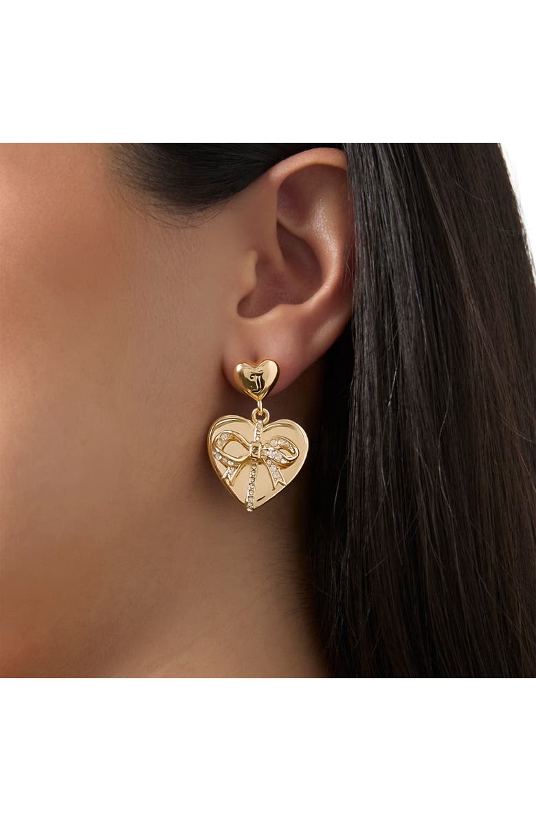 Juicy Couture Quilted Double-Heart Drop Earrings, Gold-Tone with Crystal Accents, Alternate, color, Gold Tone