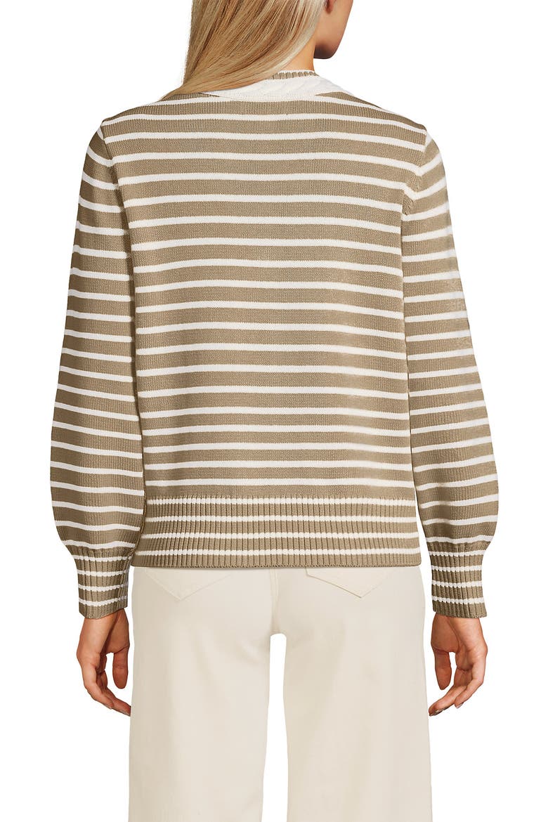Drifter Set in Sleeve Vneck Sweater, Alternate, color, Champagne/Ivory Mini Stripe