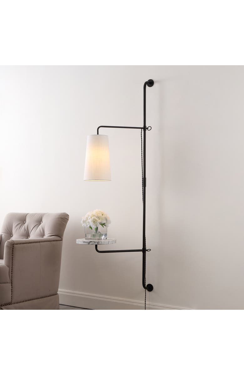 JONATHAN Y Andre 1-Light Contemporary Industrial Iron Plug-In with Adjustable White Marble Table LED Sconce, Main, color, Black