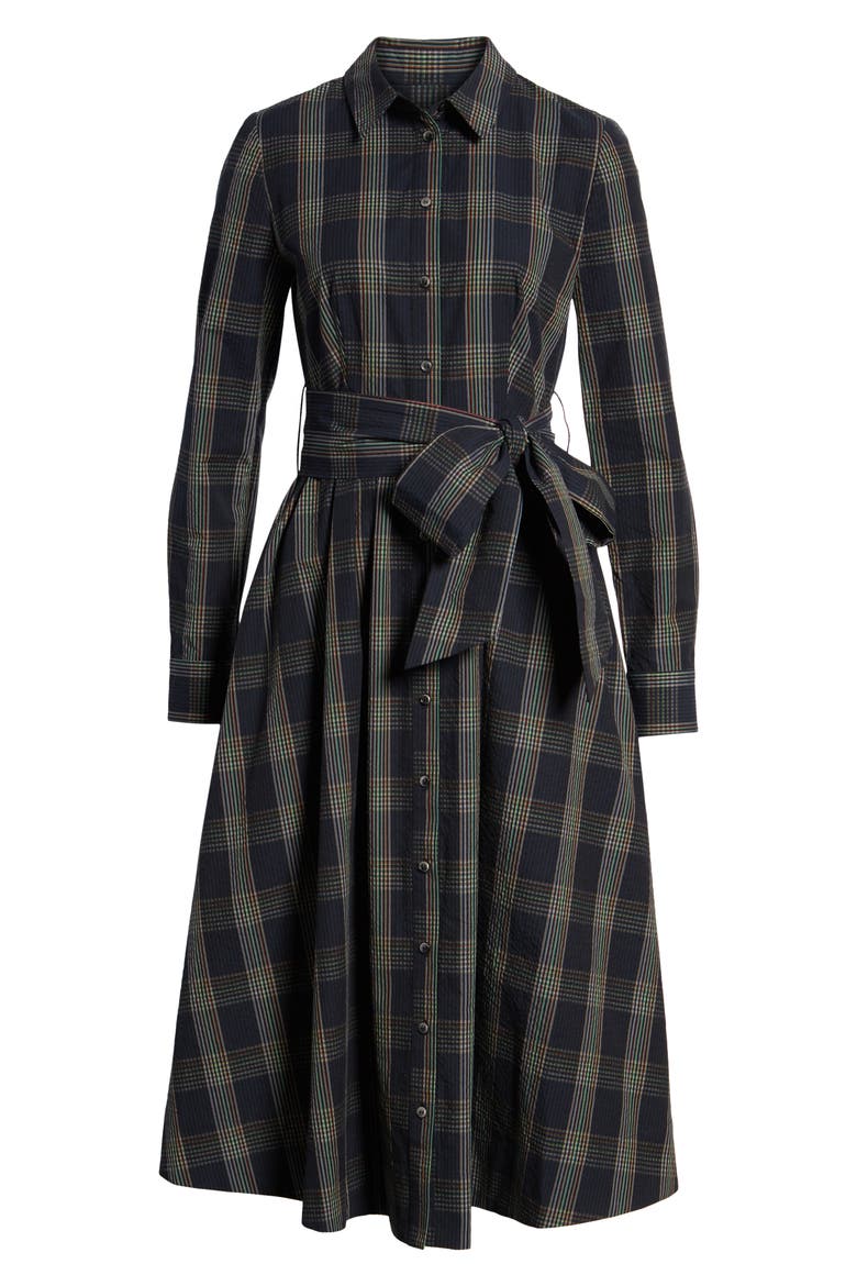 Plaid Midi Shirtdress, Alternate, color, NAVY MULTI PLAID