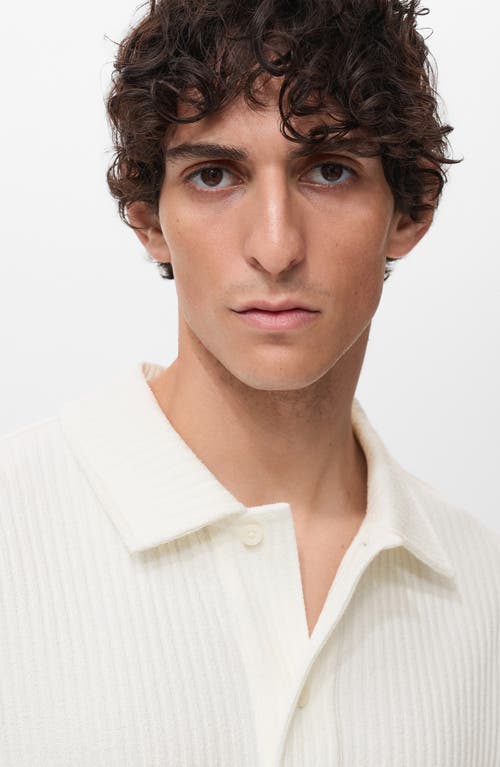 Mango Textured Knit Polo In White