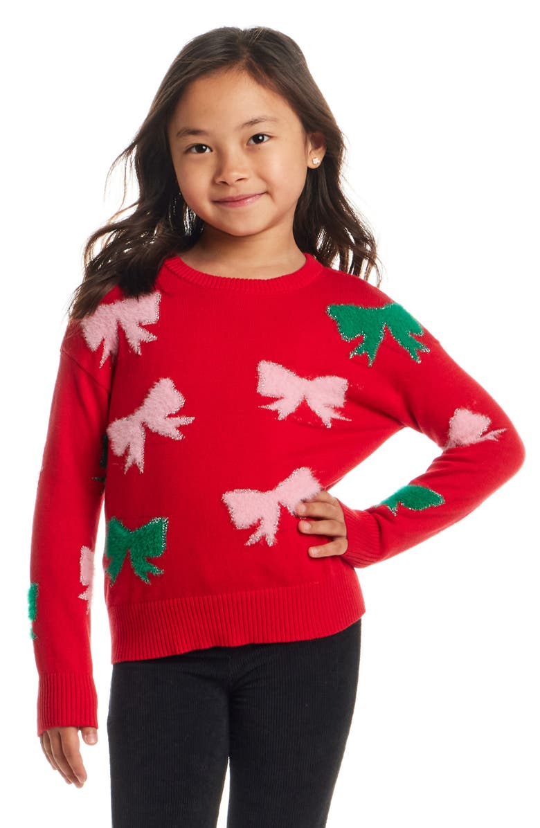 Andy & Evan Kids' Bow Icon Sweater & Leggings Set, Alternate, color, Red/ Green