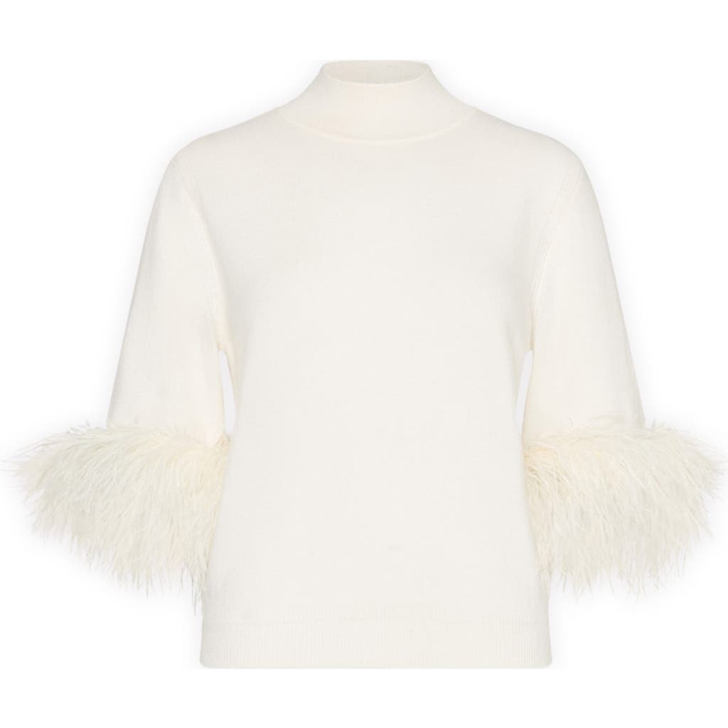 Milly Feather Detail Mock Neck Sweater In Nude