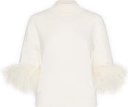 Milly Feather Detail Mock Neck Sweater