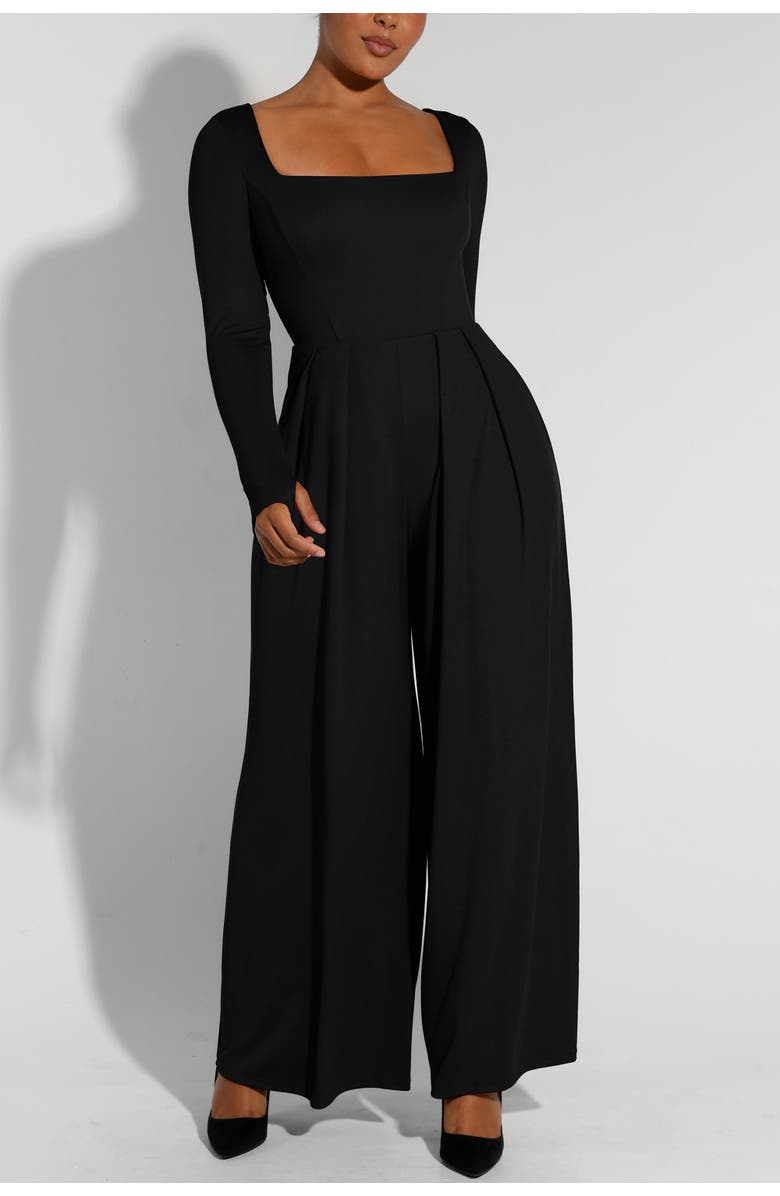 Shapellx AirSlim<sup>®</sup> Square Neckline Built-In Shaping Jumpsuit, Alternate, color, Black