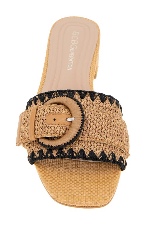 Bcbg Camri Buckled Raffia Slide Sandal In Dark Natural