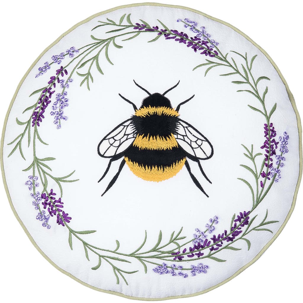 C & F Home C&f Home Lavender Bee Wreath Round Embroidered Throw Pillow, 16" X 16" In Multi