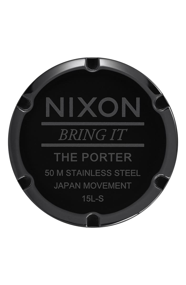 Nixon Porter Round Leather Strap Watch, 40mm, Alternate, color, Black/Gold