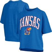PRESSBOX Women's Pressbox Royal Kansas Jayhawks Nelson Arch Over Logo Waist Length Oversized Slub T-Shirt