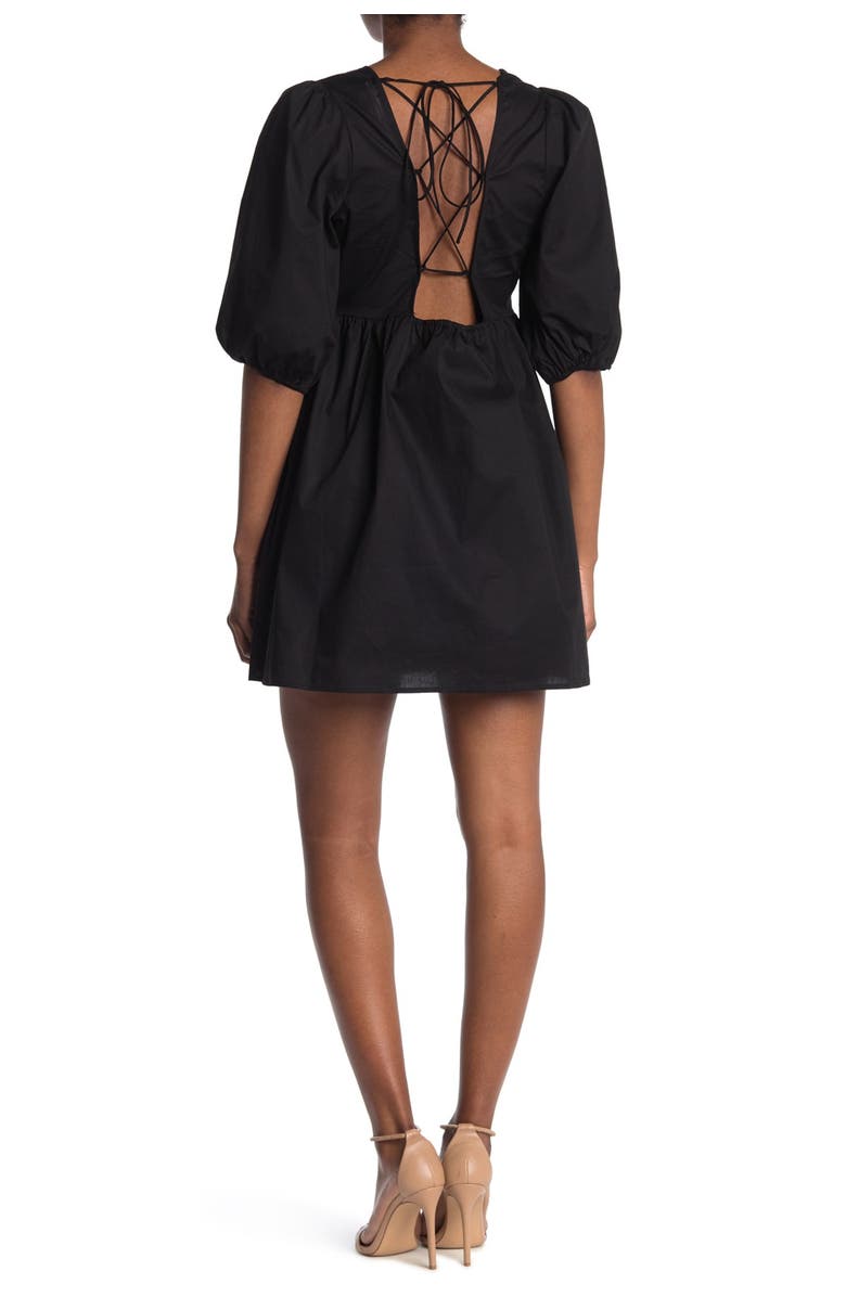 WAYF Floral Lace-Up Back Babydoll Dress, Alternate, color, 