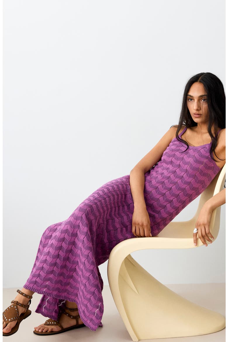 Openwork Diamond Knit Dress, Alternate, color, PURPLE