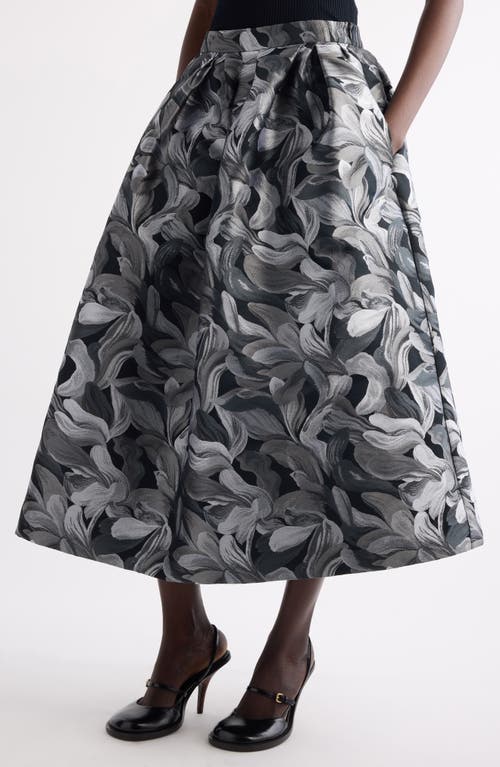 Dries Van Noten Soni Abstract Floral Jacquard Pleated A-line Midi Skirt In Gray