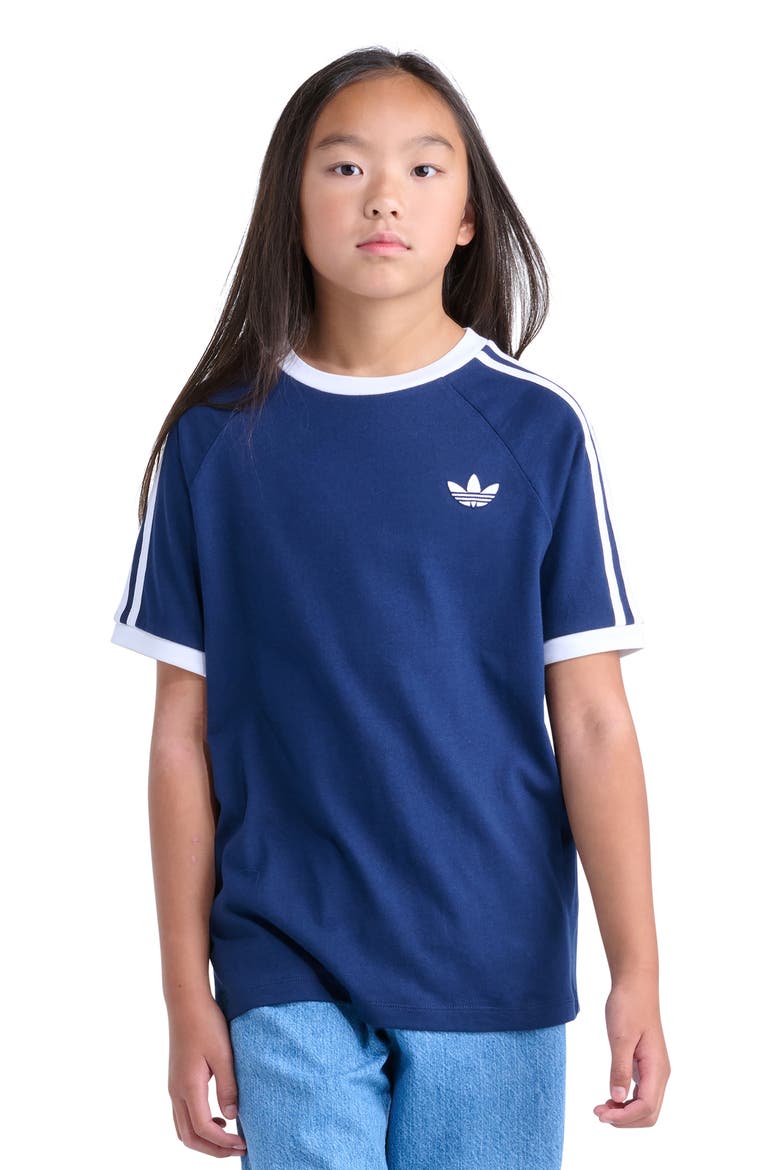 Kids' 3-Stripes Ringer T-Shirt, Main, color, DARK BLUE