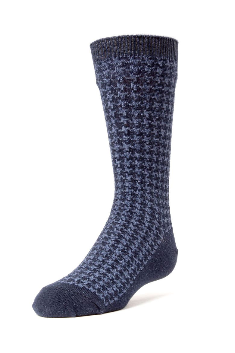 Houndstooth Mercerized Dress Socks, Main, color, Navy