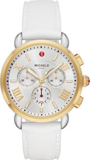MICHELE Sport Sail Chronograph Watch Head with Silicone Strap, 38mm