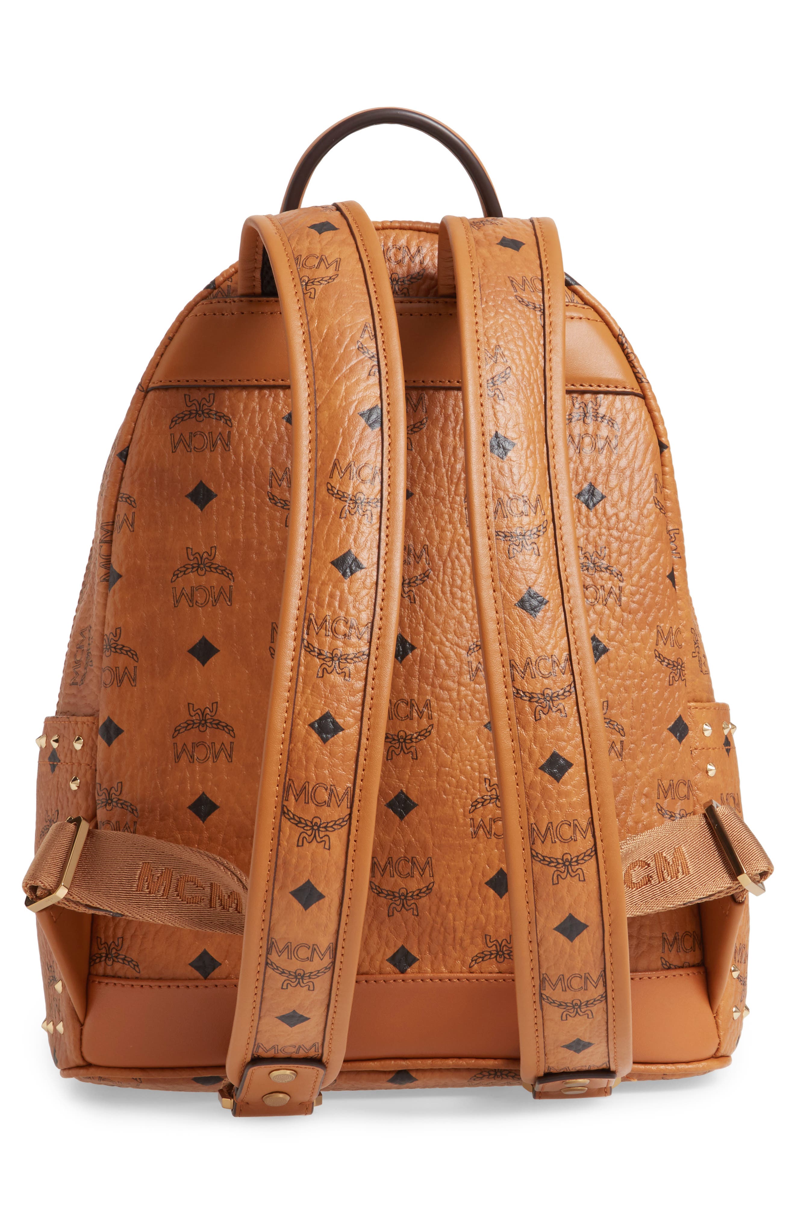 MCM Small Stark Outline Stud Leather Backpack, Alternate, color, 