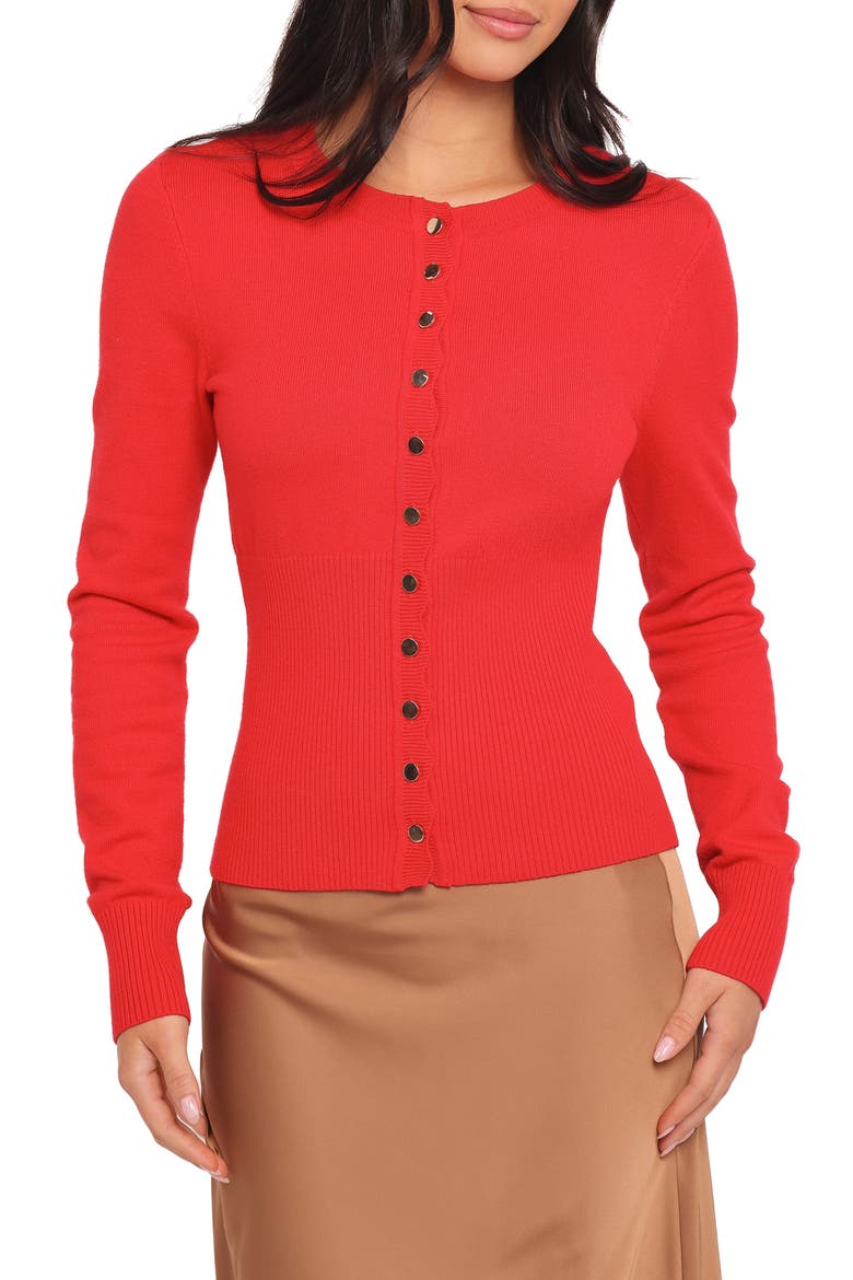 Walsh Scallop Trim Cardigan, Main, color, RED