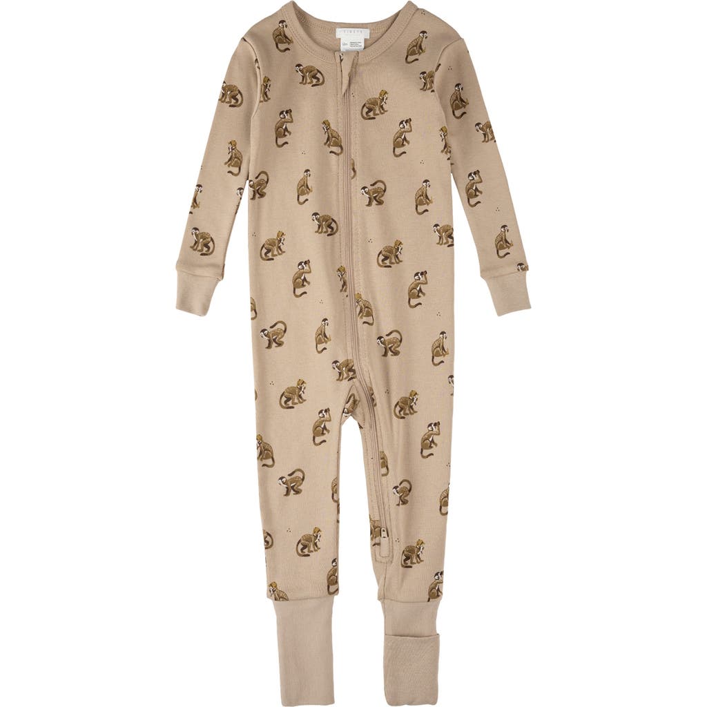 Firsts By Petit Lem Monkey Print Convertible Organic Cotton One-piece Pajamas