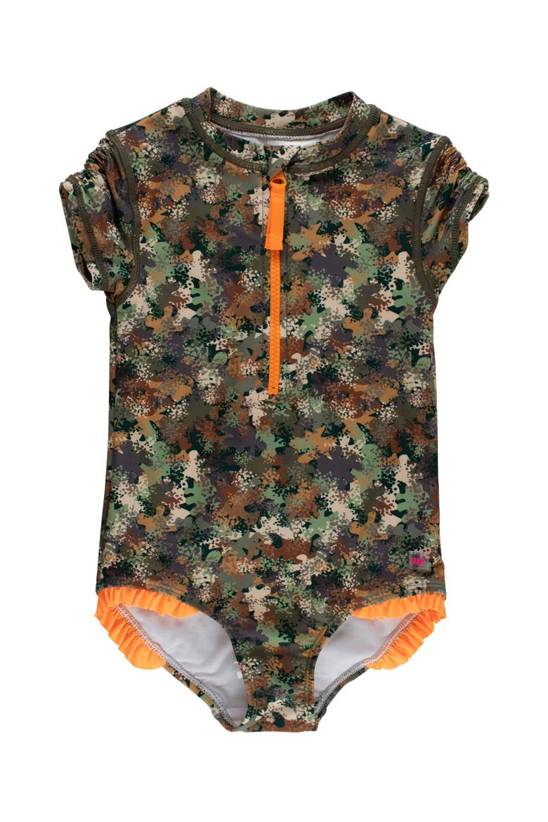 Toddler Girls Short Sleeve UPF50+ One Piece Rash Guard, Main, color, Classic Camo