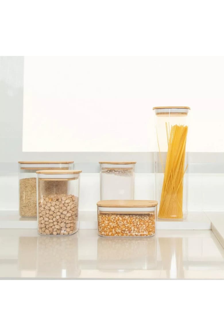 Clear Stackable Airtight Food Storage Container Set with Wood Lid 8 Piece, Alternate, color, Clear