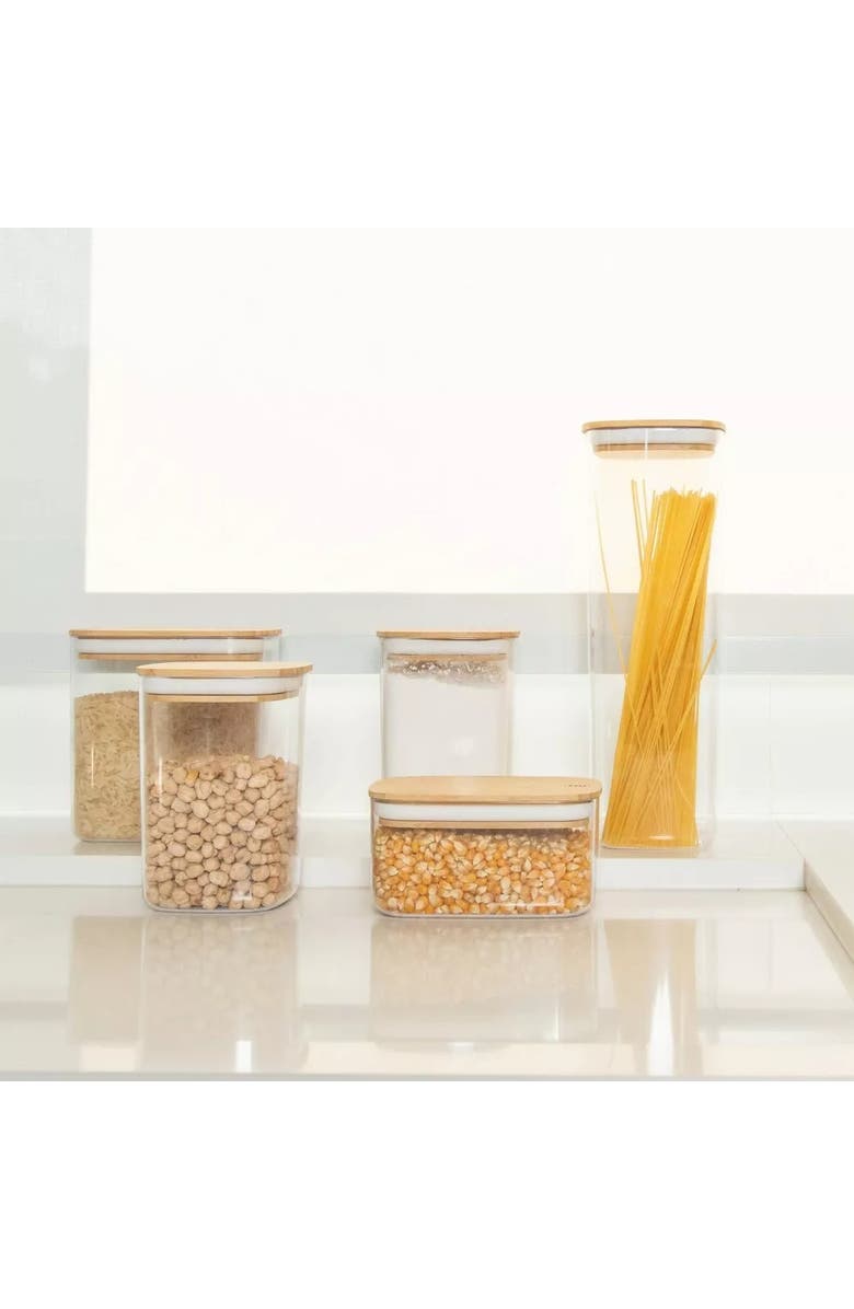 OU Clear Stackable Airtight Food Storage Container Set with Wood Lid 8 Piece, Alternate, color, Clear