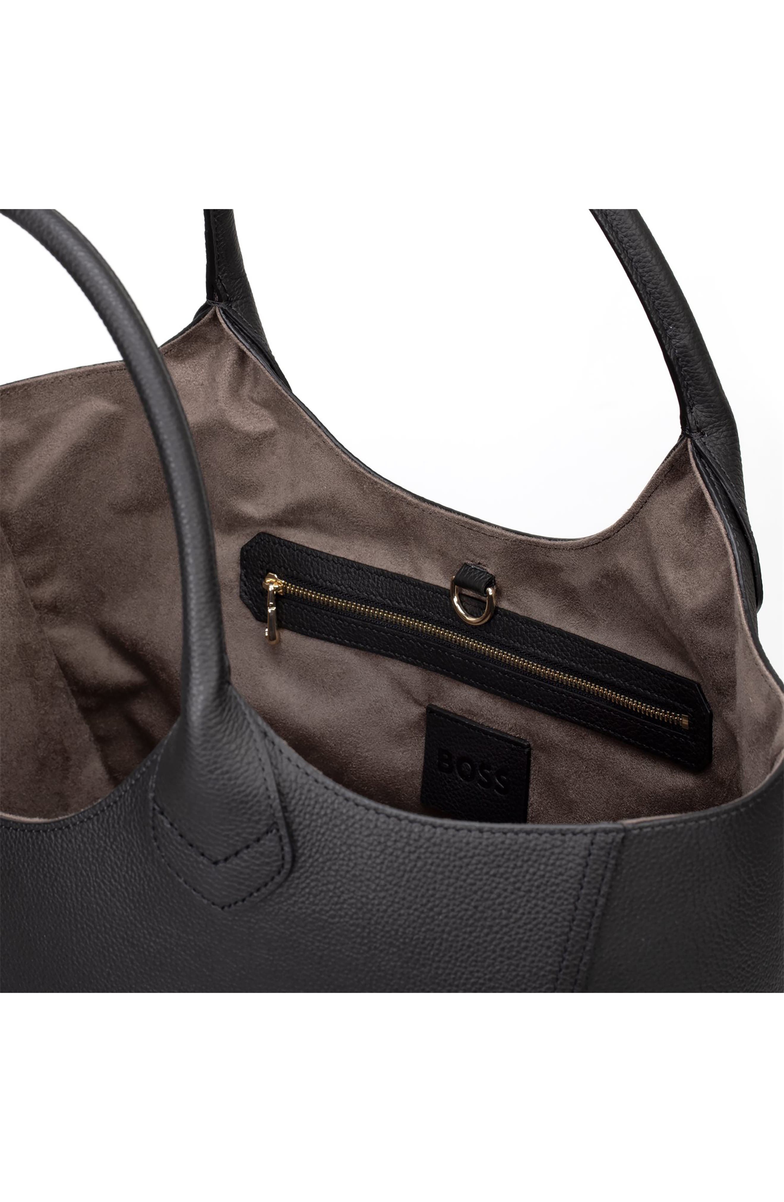 HUGO Lenah Leather Tote, Alternate, color, Black