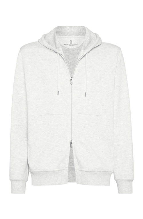 Brunello Cucinelli Cashmere-terry Cotton Zip-up Hoodie In Pearl Grey
