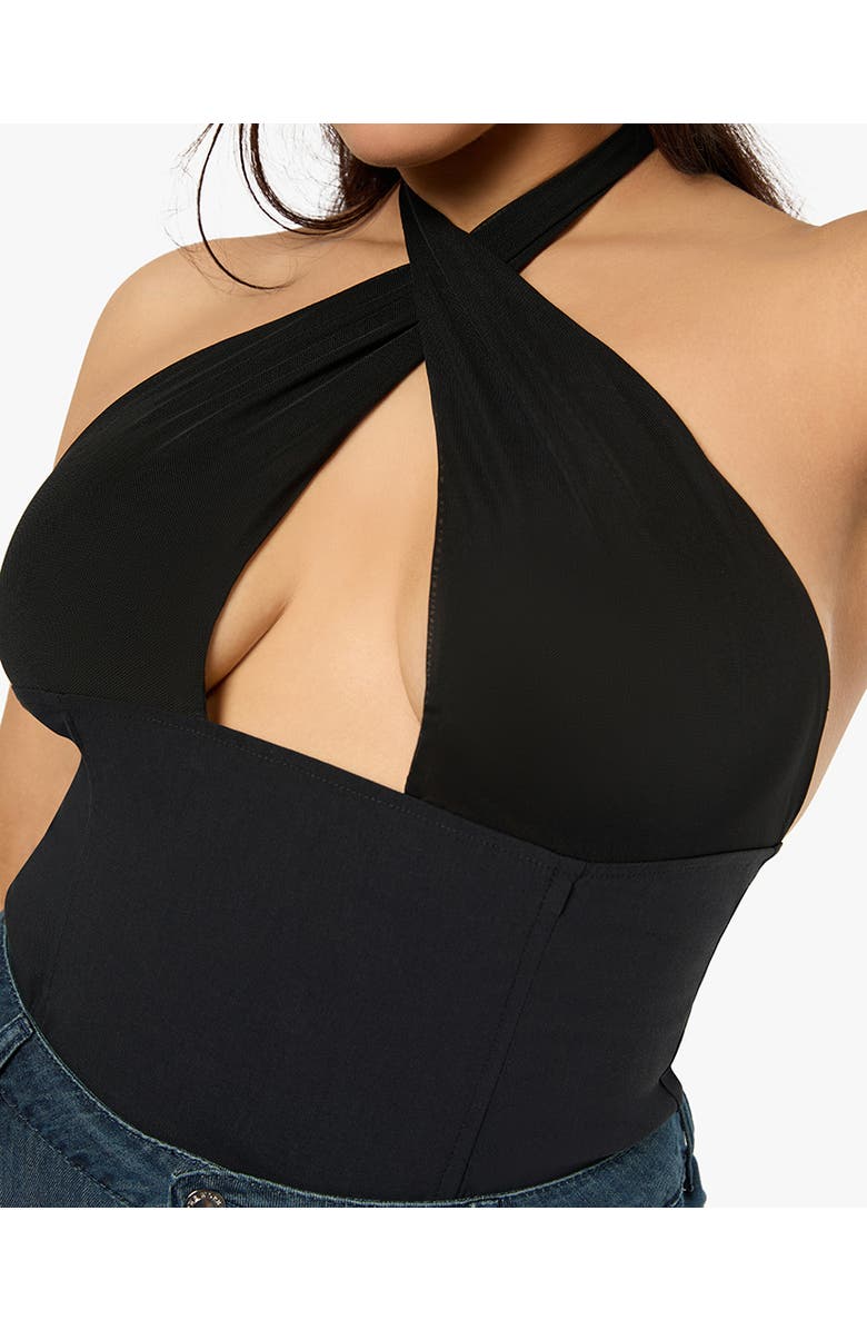 WeWoreWhat Cross Halter Corset Top, Alternate, color, Black