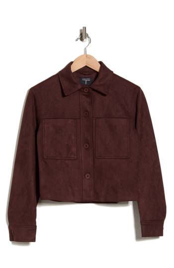 T Tahari Crop Faux Suede Jacket In Brown