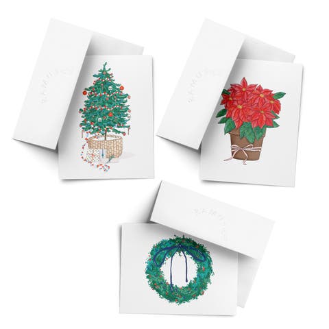 Oh Christmas Tree, Poinsettia, Wreath Winter/Holiday/Christmas Greeting Card Pack Sets (3 ct, Assorted)