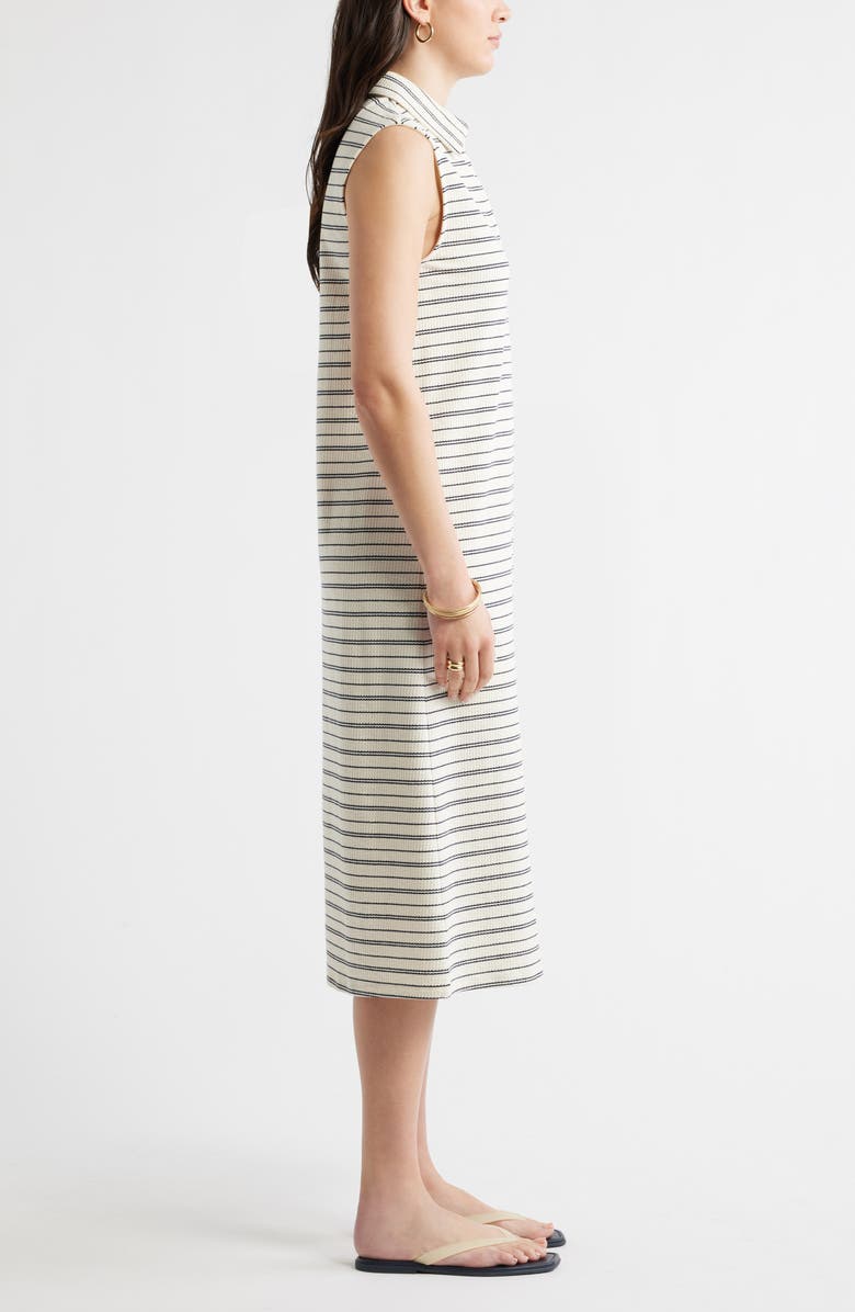 Caslon<sup>®</sup> Jacquard Henley Midi Dress, Alternate, color, Ivory- Navy Stripe