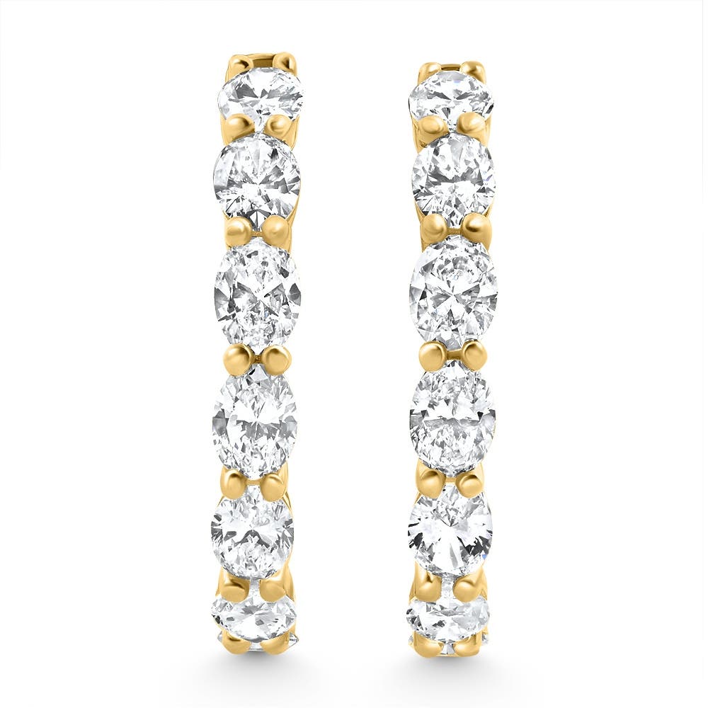 3Ct TW Oval Diamond Inside Outside Hoops 14k Gold Lab Grown 1