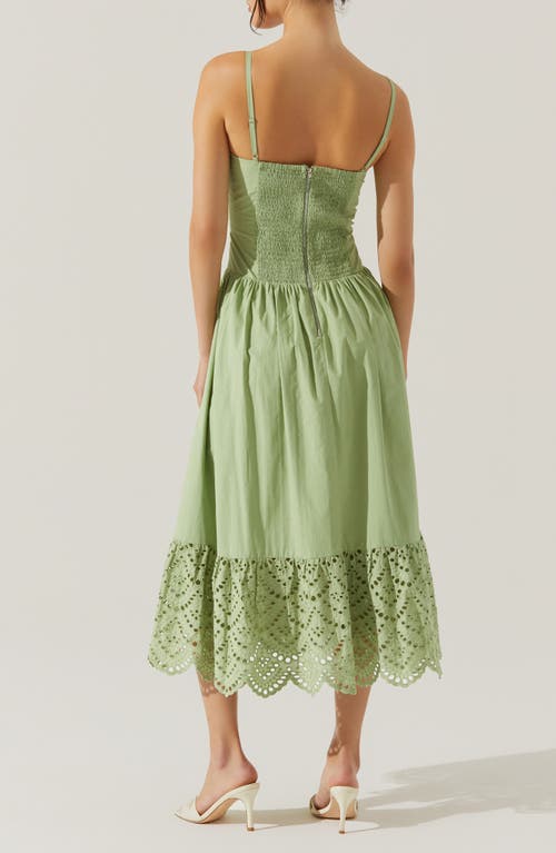Astr The Label Nathalia Eyelet Embroidered Cotton Midi Dress In Sage