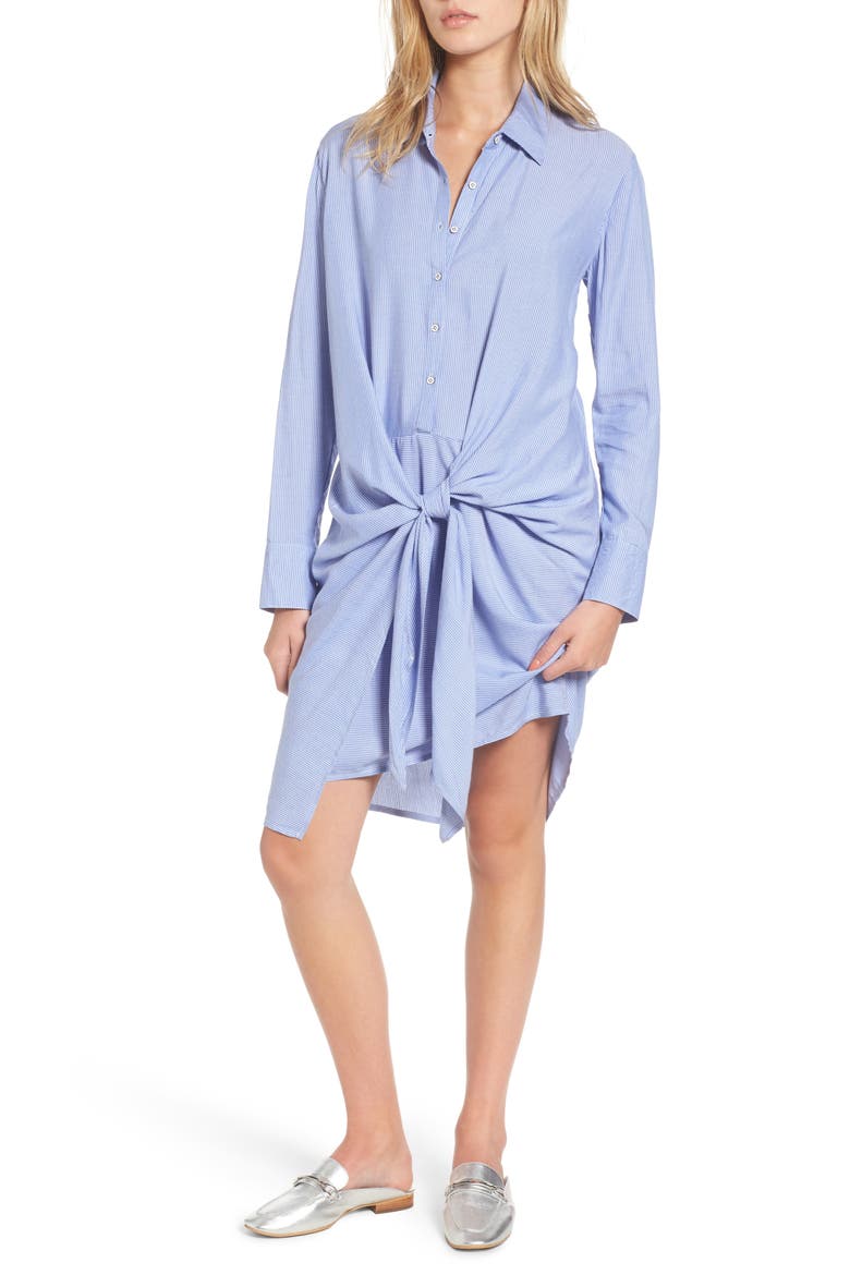 Tie Front Shirtdress, Alternate, color, BLUE STRIPE
